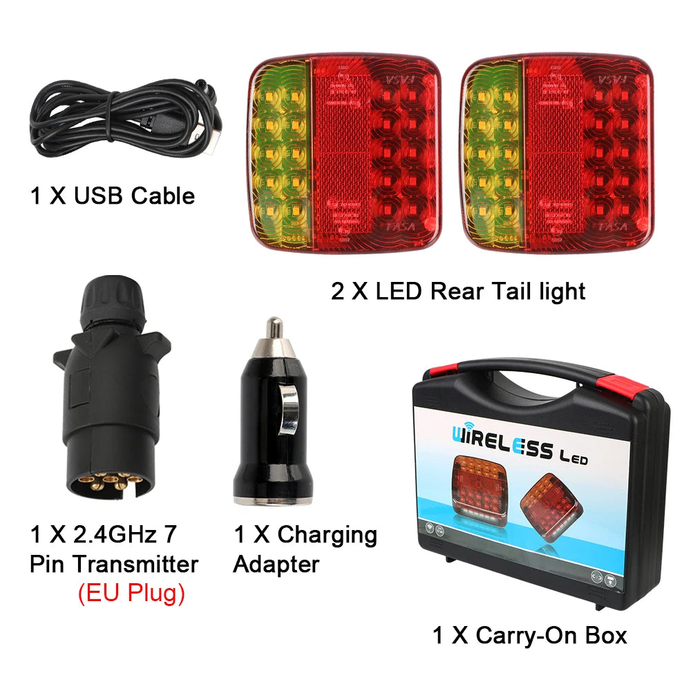 Rechargeable Wireless Reflective Lens Truck Taillights Brake Lights LED Trailer Rear Tail Turn Signal Lamp Caravan Camper Lorry